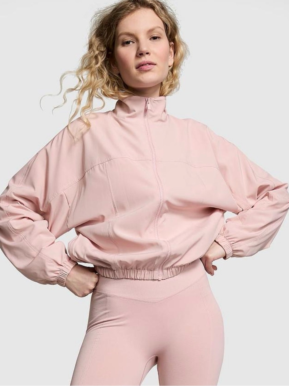 Victoria’s Secret Pink Light Pink Crop Windbreaker Jacket Tech Stretch Full Zip